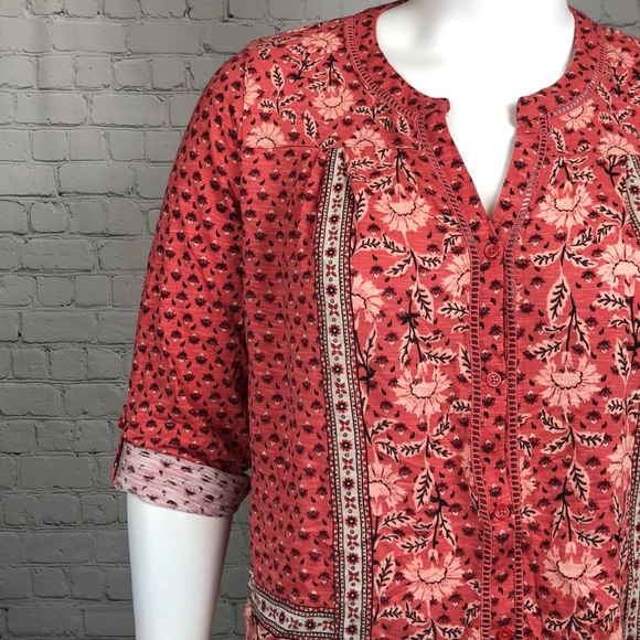 0X 1X Style & Co Pink Floral Splitneck Top Plus Sz - Picture 7 of 7